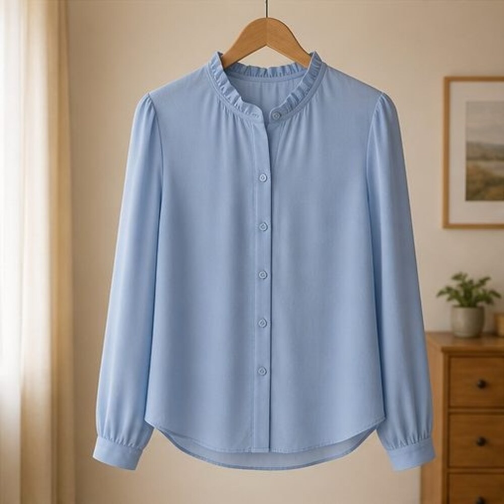Powder Blue Ruffle Collar Blouse